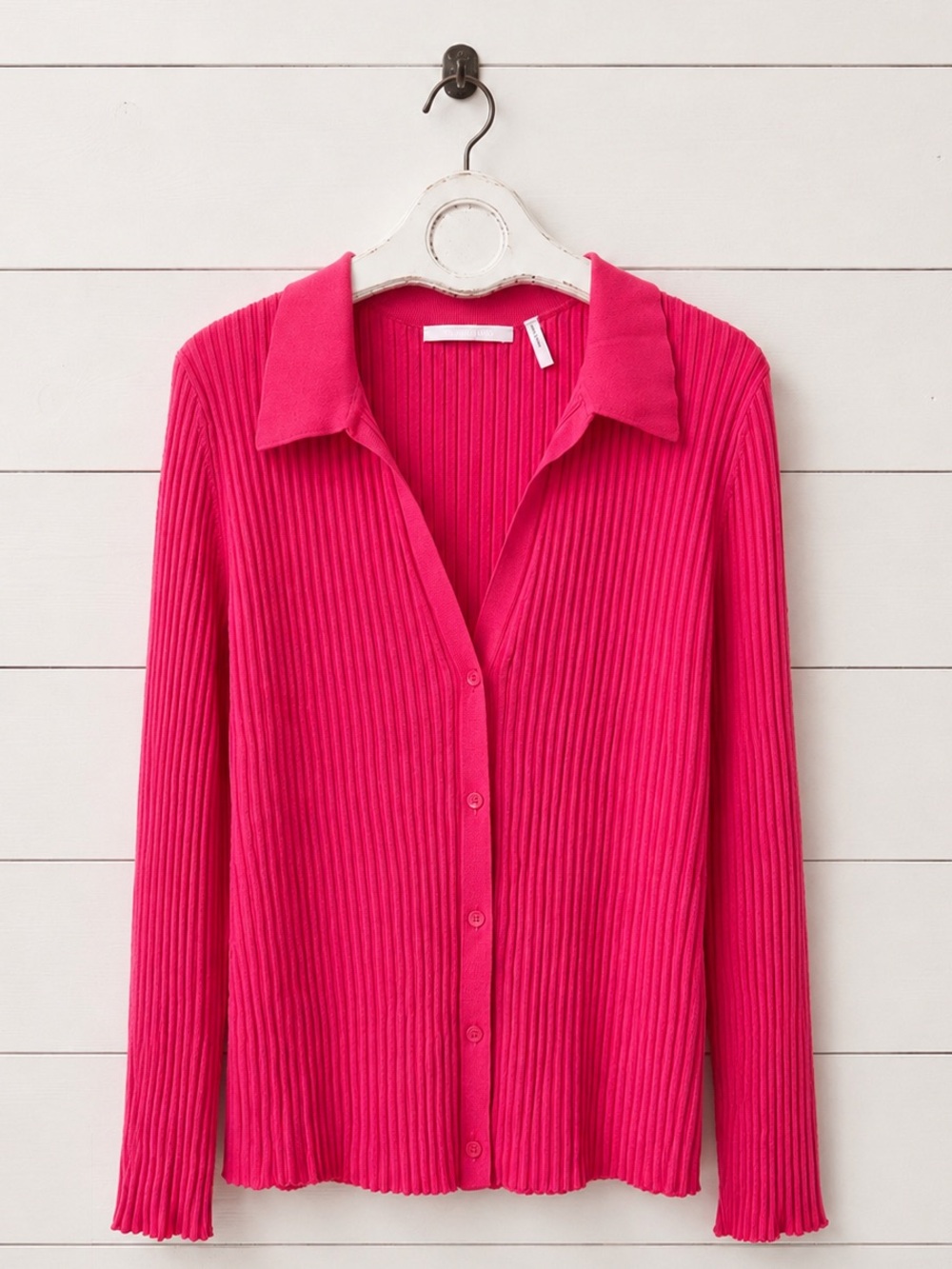 Helmut Lang Vibrant Pink Ribbed Button Down Sweater Shirt